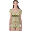 Gold Romantic Flower Pattern Boyleg Leotard  View1