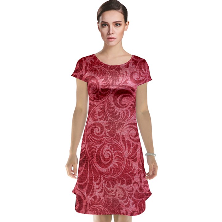 Red Romantic Flower Pattern Cap Sleeve Nightdress