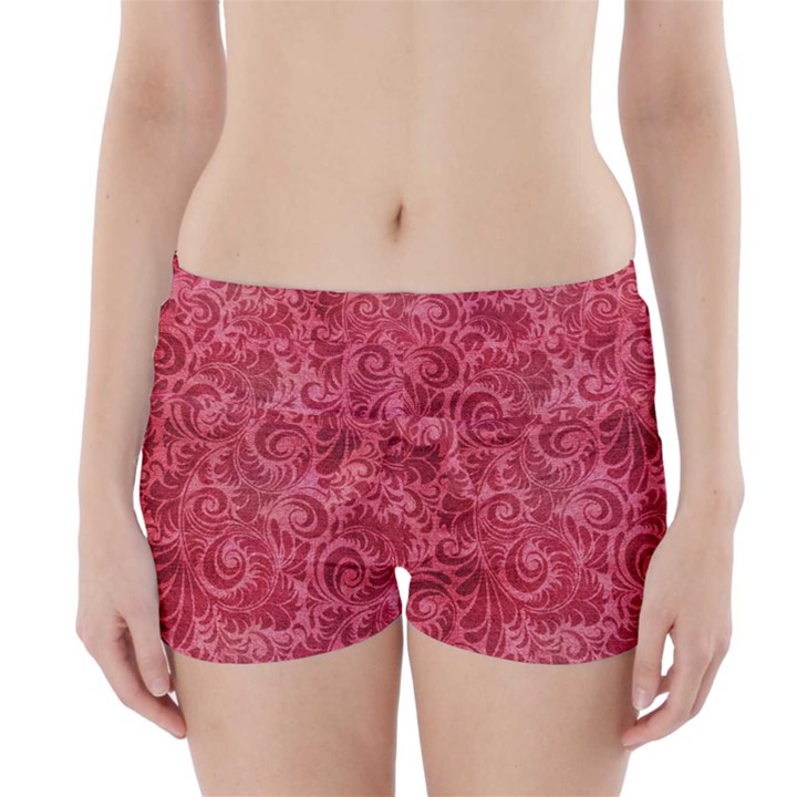 Red Romantic Flower Pattern Boyleg Bikini Wrap Bottoms