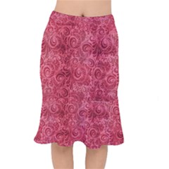 Red Romantic Flower Pattern Short Mermaid Skirt by Ivana