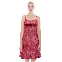 Red Romantic Flower Pattern Spaghetti Strap Velvet Dress by Ivana