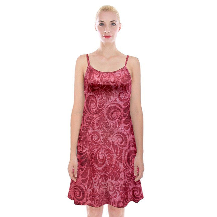 Red Romantic Flower Pattern Spaghetti Strap Velvet Dress