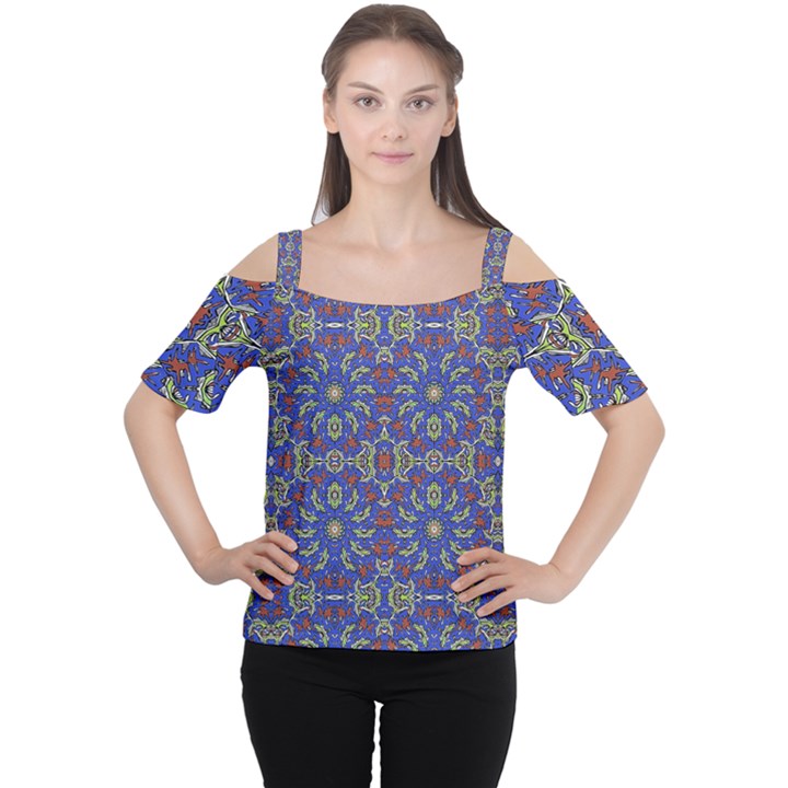 Colorful Ethnic Design Women s Cutout Shoulder Tee