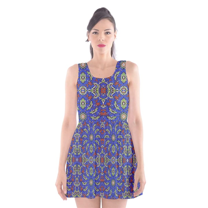 Colorful Ethnic Design Scoop Neck Skater Dress