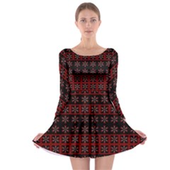 Dark Tiled Pattern Long Sleeve Skater Dress by linceazul