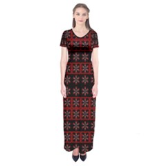 Dark Tiled Pattern Short Sleeve Maxi Dress by linceazul