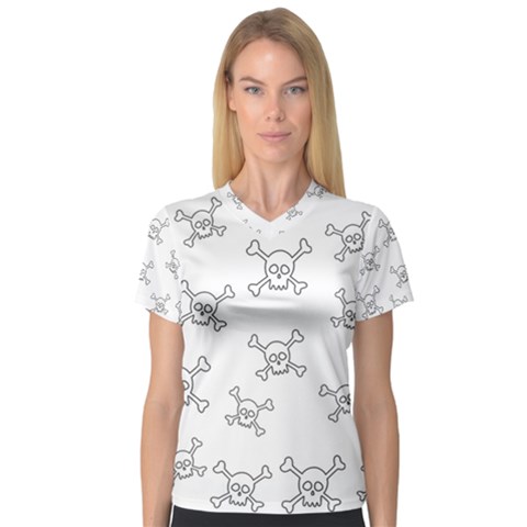 Skull Pattern Women s V-neck Sport Mesh Tee by ValentinaDesign