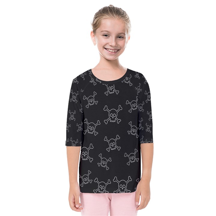 Skull pattern Kids  Quarter Sleeve Raglan Tee