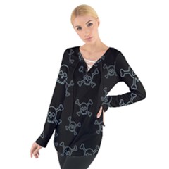 Skull Pattern Women s Tie Up Tee by ValentinaDesign