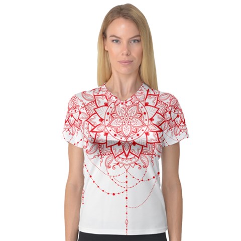 Mandala Pretty Design Pattern Women s V-neck Sport Mesh Tee by Nexatart