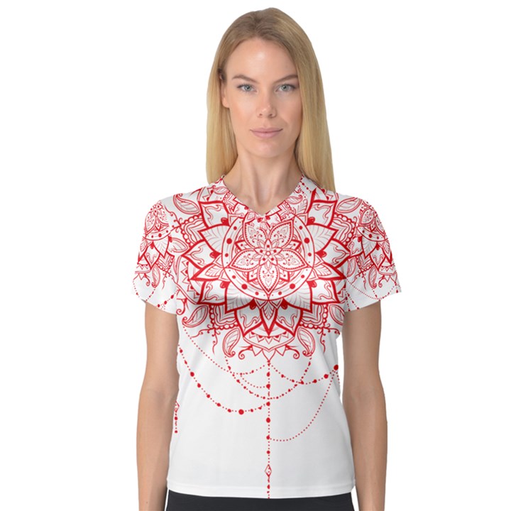 Mandala Pretty Design Pattern Women s V-Neck Sport Mesh Tee