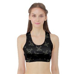 Skull Pattern Sports Bra With Border by ValentinaDesign