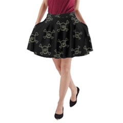 Skull Pattern A-line Pocket Skirt by ValentinaDesign