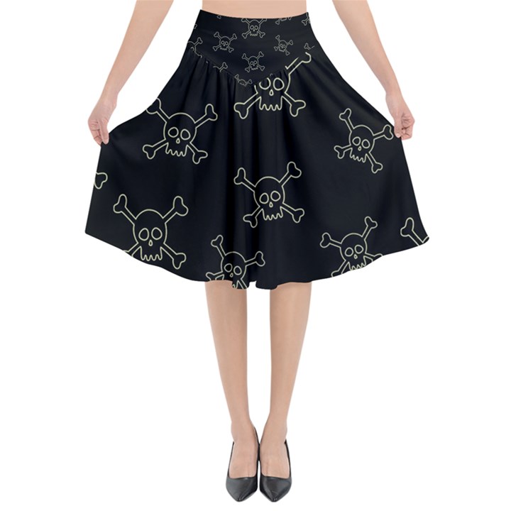 Skull pattern Flared Midi Skirt