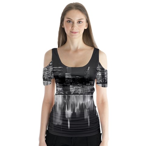 City Panorama Butterfly Sleeve Cutout Tee  by Valentinaart