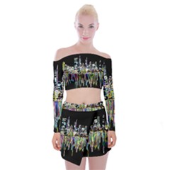 City Panorama Off Shoulder Top With Skirt Set by Valentinaart