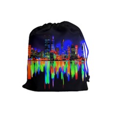 City Panorama Drawstring Pouches (large)  by Valentinaart