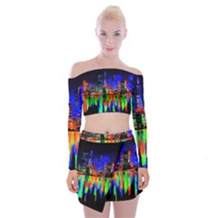 City Panorama Off Shoulder Top With Skirt Set by Valentinaart