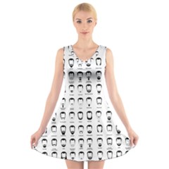 Beard Types Pattern V-neck Sleeveless Skater Dress by Valentinaart