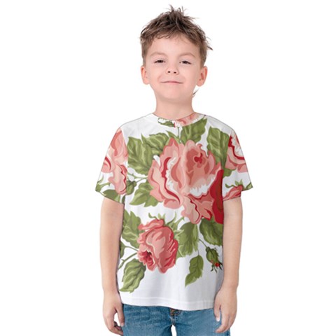 Flower Rose Pink Red Romantic Kids  Cotton Tee by Nexatart