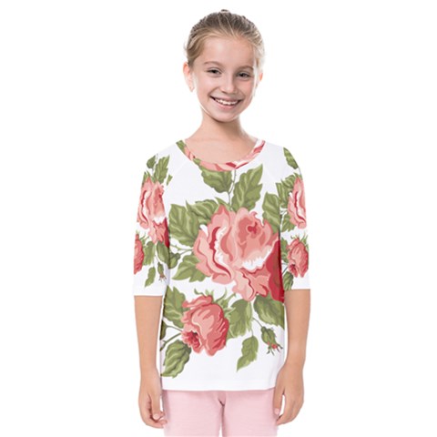 Flower Rose Pink Red Romantic Kids  Quarter Sleeve Raglan Tee by Nexatart