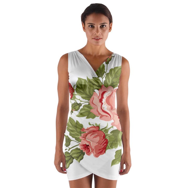 Flower Rose Pink Red Romantic Wrap Front Bodycon Dress