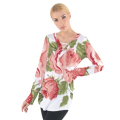 Flower Rose Pink Red Romantic Women s Tie Up Tee by Nexatart