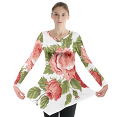 Flower Rose Pink Red Romantic Long Sleeve Tunic  by Nexatart