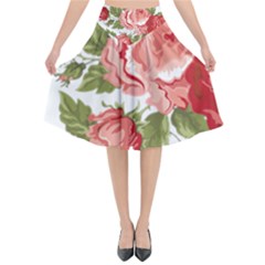 Flower Rose Pink Red Romantic Flared Midi Skirt