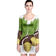 Acorn Hazelnuts Nature Forest Long Sleeve Bodycon Dress by Nexatart