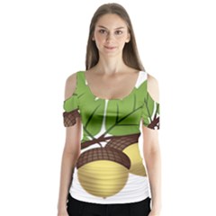 Acorn Hazelnuts Nature Forest Butterfly Sleeve Cutout Tee 