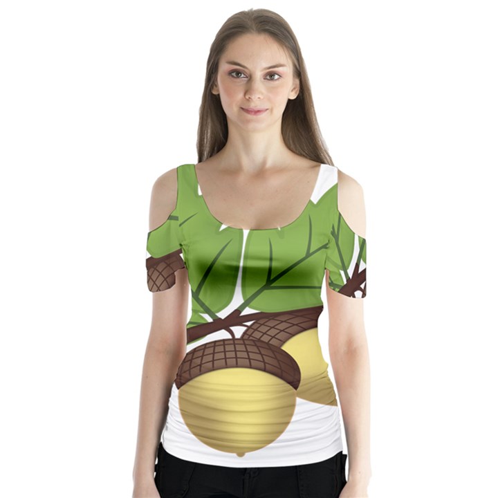 Acorn Hazelnuts Nature Forest Butterfly Sleeve Cutout Tee 