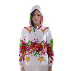 Heart Flowers Sign Hooded Wind Breaker (women) by Nexatart