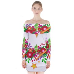 Heart Flowers Sign Long Sleeve Off Shoulder Dress by Nexatart