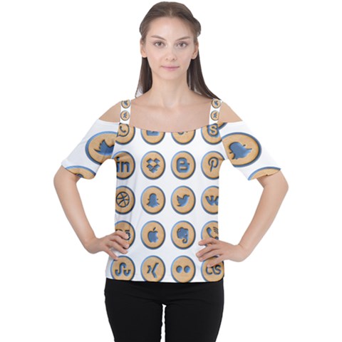 Social Media Icon Icons Social Women s Cutout Shoulder Tee by Nexatart