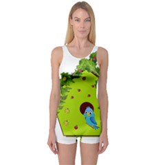 Bluebird Bird Birdhouse Avian One Piece Boyleg Swimsuit by Nexatart