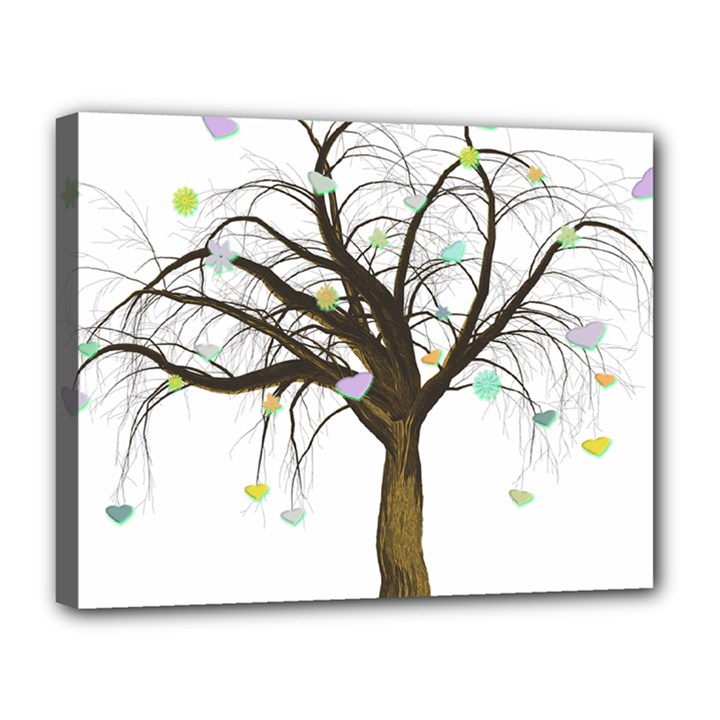 Tree Fantasy Magic Hearts Flowers Canvas 14  x 11 