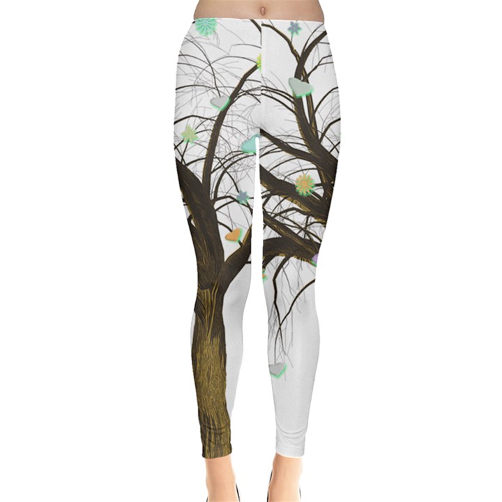 Tree Fantasy Magic Hearts Flowers Leggings 