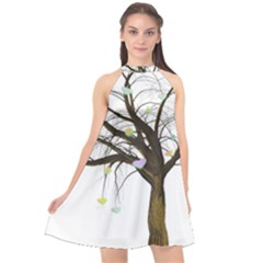 Tree Fantasy Magic Hearts Flowers Halter Neckline Chiffon Dress  by Nexatart