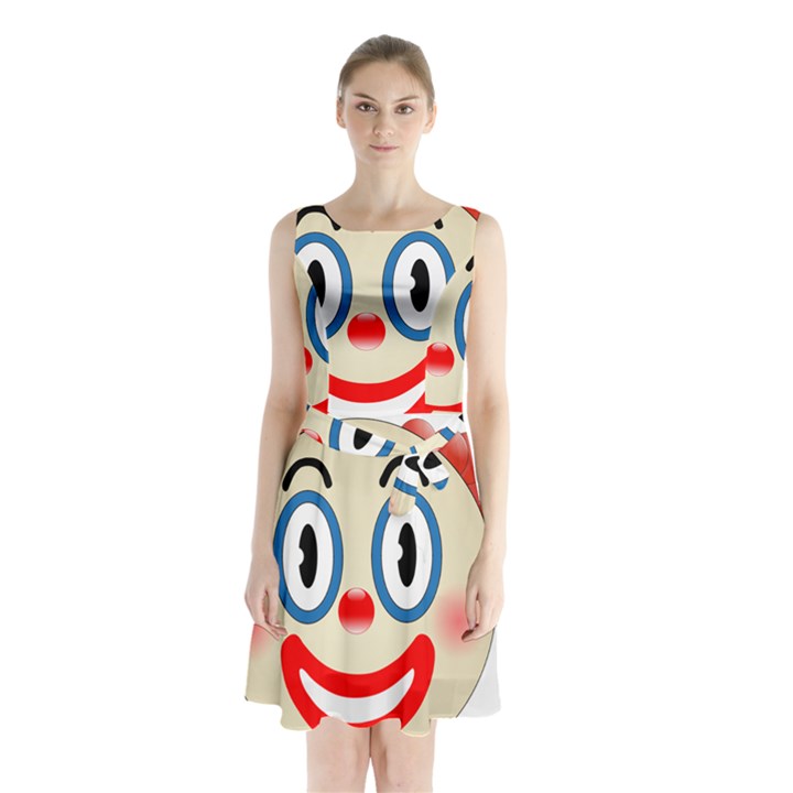 Clown Funny Make Up Whatsapp Sleeveless Waist Tie Chiffon Dress