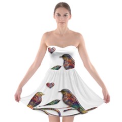 Birds Abstract Exotic Colorful Strapless Bra Top Dress by Nexatart