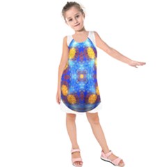 Easter Eggs Egg Blue Yellow Kids  Sleeveless Dress by Nexatart