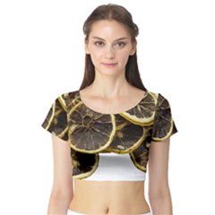 Lemon Dried Fruit Orange Isolated Short Sleeve Crop Top (tight Fit) by Nexatart