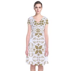 Pattern Gold Floral Texture Design Short Sleeve Front Wrap Dress by Nexatart