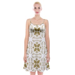 Pattern Gold Floral Texture Design Spaghetti Strap Velvet Dress by Nexatart