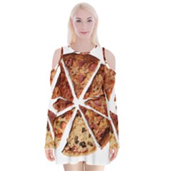 Food Fast Pizza Fast Food Velvet Long Sleeve Shoulder Cutout Dress by Nexatart