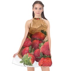 Strawberries Fruit Food Delicious Halter Neckline Chiffon Dress 