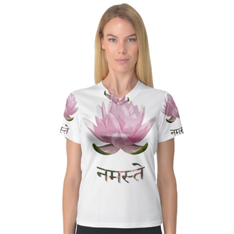 Namaste - Lotus Women s V-neck Sport Mesh Tee by Valentinaart