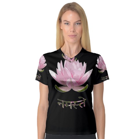 Namaste - Lotus Women s V-neck Sport Mesh Tee by Valentinaart