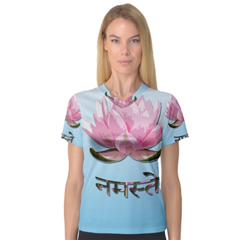 Namaste - Lotus Women s V-neck Sport Mesh Tee by Valentinaart